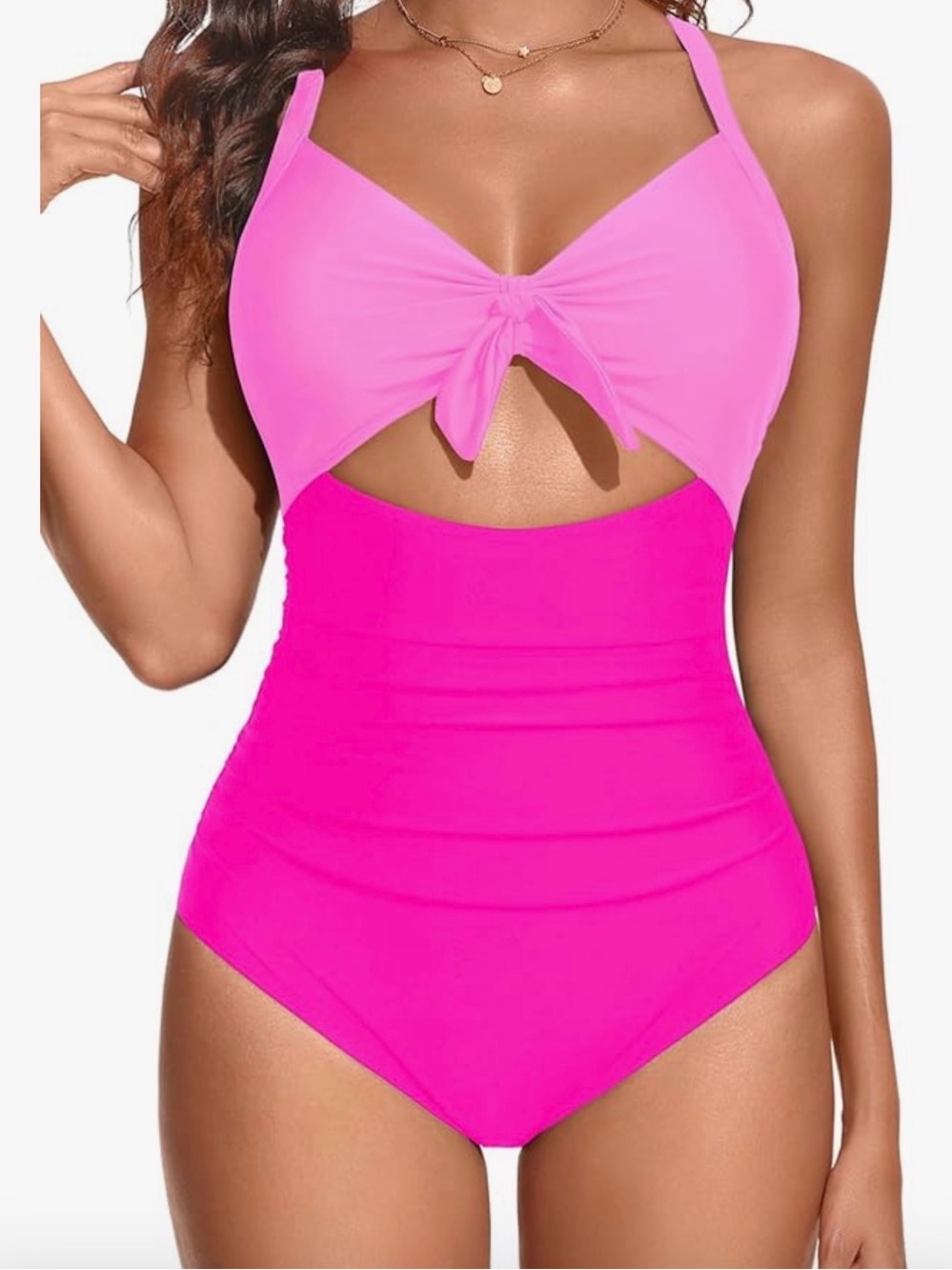 Women’s Pink Cutout Tie-Front One-Piece Swimsuit